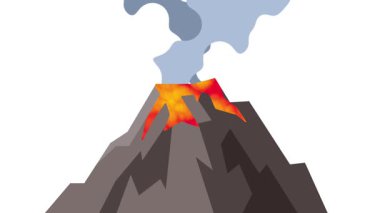 Ateşli lav ve dumanla dolu engebeli bir volkandaki iki menfez eş zamanlı volkanik patlamaların kaotik enerjisini vurguluyor.