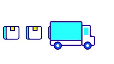 Nakliye kamyonundan bir işlem gösteren simgeler, e-ticaret tasarım tarzında bir alım-teslim iş akışını resmediyor