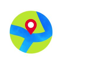 Birincil renklerdeki küresel harita pin simgesi dünya çapındaki navigasyon, yer belirleme hizmetleri veya küresel platformlar arası seyahat planlamasını sembolize eder.