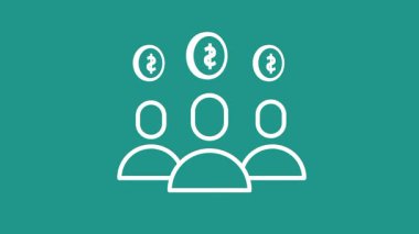 Dolar tabelalarının altındaki bir grup insan, projeler, girişimler veya karşılıklı destek için kaynakların toplu olarak toplanmasını veya kitle fonlarını sembolize eder.