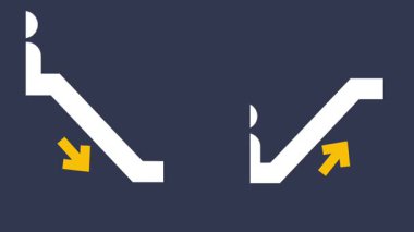 İniş yapan bir yürüyen merdivene basan bir figür, ticari veya geçiş alanlarında otomatik olarak aşağıya doğru seyahat etmeyi sembolize eder.