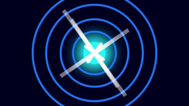 Arama sinyallerini, hedef tespitini, tıbbi taramayı ya da hassas takibi temsil eden mavi tonlu bir radar tarayıcısı.