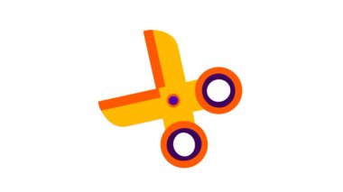 Beyaz kesim karşısında parlak turuncu makas, eğlenceli bir animasyon konseptinde kurguyu, tasarımı veya zanaatı sembolize eder.