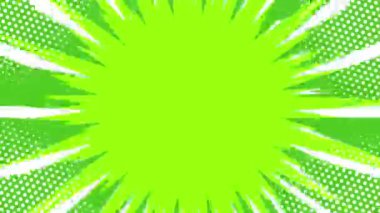 Güçlü radyal çizgilere sahip parlak yeşil mizah arka planı dinamik pop-sanat sahneleri için mükemmel bir canlı ve patlayıcı etkisi yaratıyor.