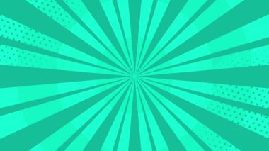 Radyasyon patlaması çizgileri olan parlak deniz mavisi arkaplanı enerjik pop-art hikaye anlatma anları için mükemmel bir görünüm veriyor.