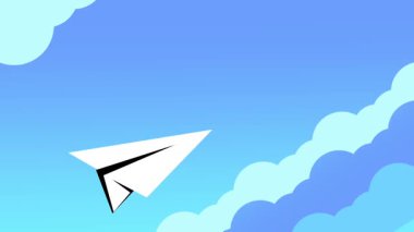 Pofuduk bulutlarla dolu, parlak mavi gökyüzünde uçan beyaz kağıt bir uçak rüyaları, umutları, özgürlüğü ve yaratıcı düşünceleri simgeliyor.