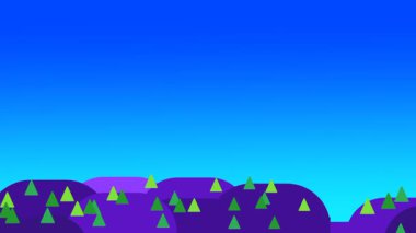 Pürüzsüz mor dağlar, sakin mavi bir gökyüzünün altında yükseliyor, doğanın güzelliğini gerçeküstü ve renkli manzaralarla harmanlıyor.