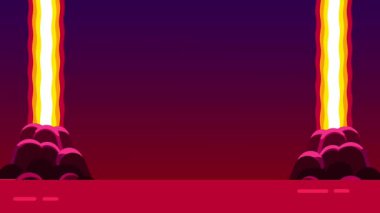 Yanardağ patlaması. Yanan turuncu egzoz patlaması. Yerden güçlü bir şekilde yükseliyor ve hırs ve kararlılığı simgeliyor.