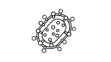 Basit bir soyut virüs bakteri tasarımı, çevresindeki yörüngeleri, bilimi ve yaratıcılığı sembolize eden dairesel bir çekirdeği gösterir.