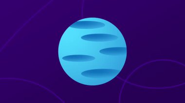 Gizemli bir kozmik uzay arka planında yörüngede dönen dalga çizgileriyle çevrili uzaktaki parlayan mavi bir gezegenin en küçük görüntüsü.