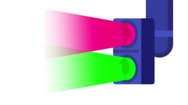 Güçlü bir lazer ışını yayan fütüristik bir trafik ışığı. Kontrolü, yönü ve canlı modern yeteneklere sahip yüksek teknolojili şehir buluşunu sembolize ediyor.