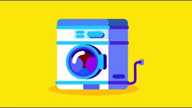 Parlak bir geçmişi olan renkli bir çamaşır makinesi, temizliği, çamaşırhaneyi ve günlük ev işlerini sembolize ediyor.