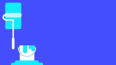 Mavi boyalı bir paten fırçası, ev gelişimini, yaratıcılığı ve tasarım projelerini sembolize eden bir duvarı boyarken görülüyor.