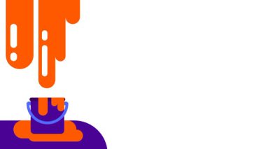 Turuncu boya üstten bir kovaya dökülüyor, resim, sanat veya dekorasyon projelerini sembolize ediyor.