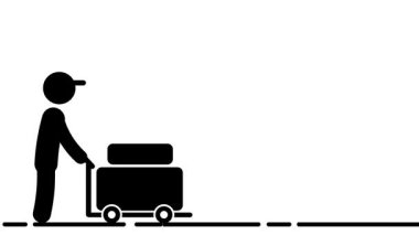 Bir işçi ağır bir arabayı istiflenmiş malzemelerle iterken görülüyor. Çalışma ortamında fiziksel çaba ve emek gösteriliyor.