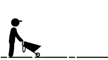 Bir işçi, el işçiliği görevleri sırasında araç ve malzemelerin taşınmasını temsil eden bir el arabasını ileri iter.