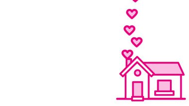 Yükselen kalplerin altında sıcak bir ev sevgiyi, sıcaklığı ve ailenin temelini temsil eder. Bakıcı bir evin önemini vurgular.