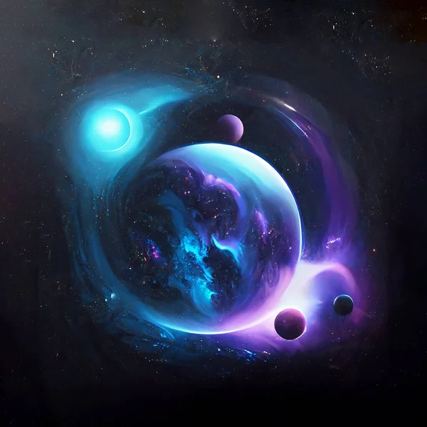 Fantastic Cosmic Wallpaper Blue Purple Color Palette Depicting Cosmic Processes — Stock Photo, Image