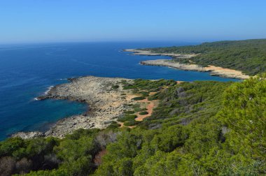  Sahillerin manzarası ve Seaionian 'ın güzellikleri, Salento Apulia