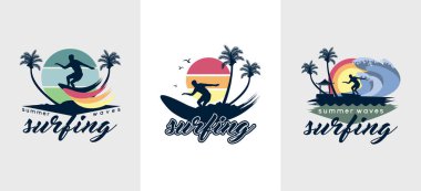 Yaz sörfü logosu tasarımı vektör çizimi