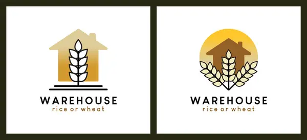 Ev simgelerinin kombinasyonuyla Paddy ahırı ya da buğday ambarı simgesi logosu tasarımı