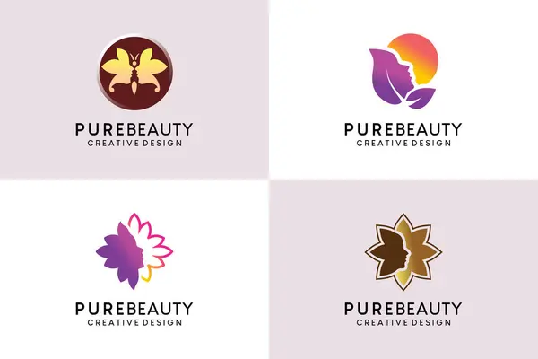 Yaratıcı yüzü ve çiçek konseptiyle saf güzellik vektör çizimi logosu tasarımı