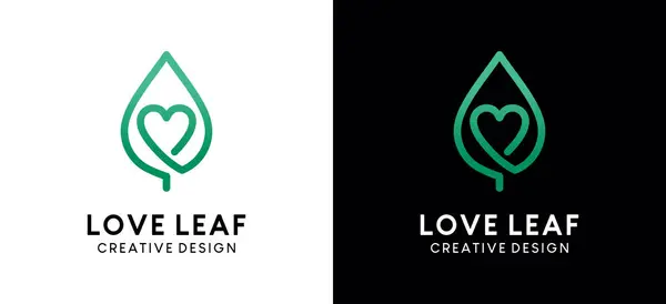 Yaprak ve aşk logosu tasarımı ve minimalist çizgi sanat konsepti