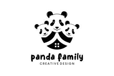 Panda logosu tasarımı, panda ailesi ikon vektör çizimi
