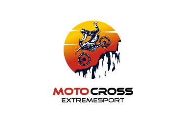 Motokros logosu tasarımı, uçurum ve günbatımı konseptiyle serbest stil motokros ekstrem spor
