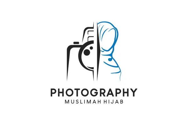 Logo fotografi tesettür muslimah, stüdyo fotografi muslimah dengan konsep gambar tangan