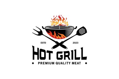 Hot Grill logo tasarımı, yaratıcı modern berber sembolü çizimi