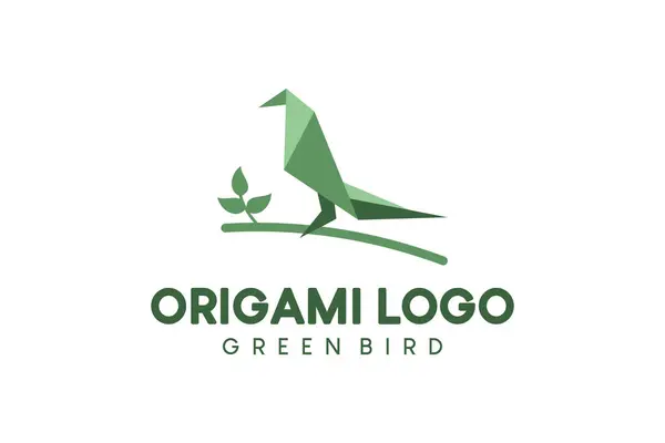 Bir ağaç dalında yeşil soyut origami kuş logosu tasarımı