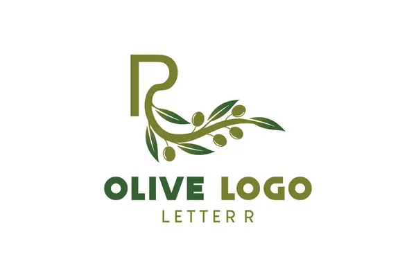 R harfi ile zeytin logosu tasarımı, doğal yeşil zeytin vektörü çizimi
