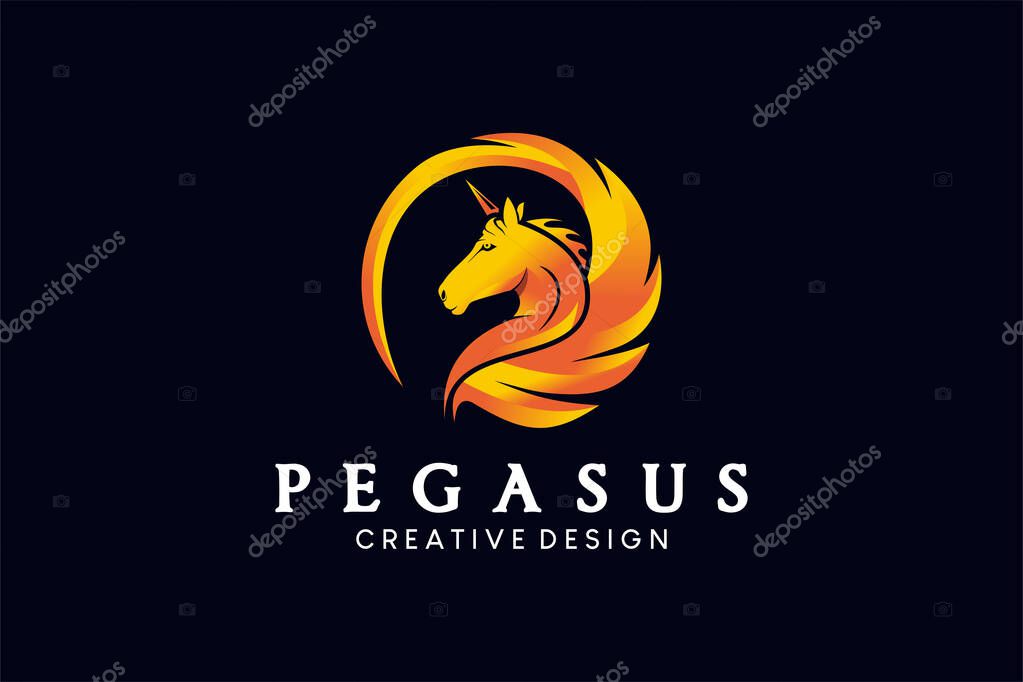 Pegasus logo design with gradient colors, winged horse vector illustration
