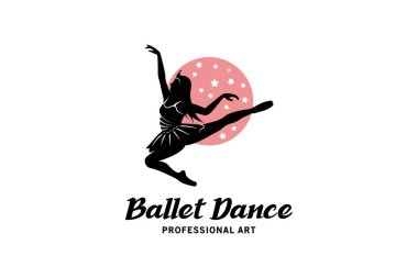 Bale dansı logosu tasarımı, fitness dans sporu logosu için balerin kadın vektör çizimi