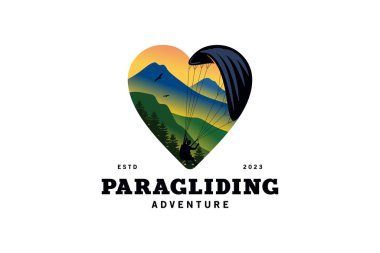 Aşkta doğal peyzaj arka planına sahip yamaç paraşütü tasarımı