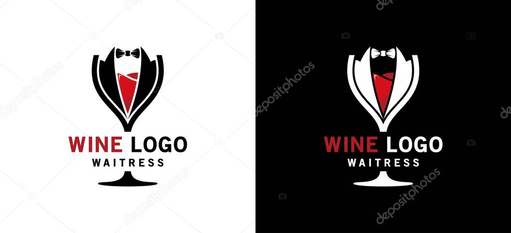 Wine glass and bow tie logo design for beverage waiter logo