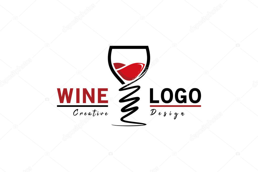 Wine logo design with hand drawn creative glass