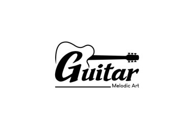 Akustik gitar logosu tasarım şablonu, basit vektör gitar müzik sanatı logosu