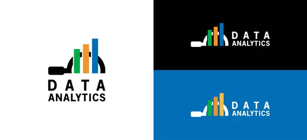 Veri finansmanı için büyüteçle veri analizi logosu tasarımı, yatırım vektör ikonu tasarımı
