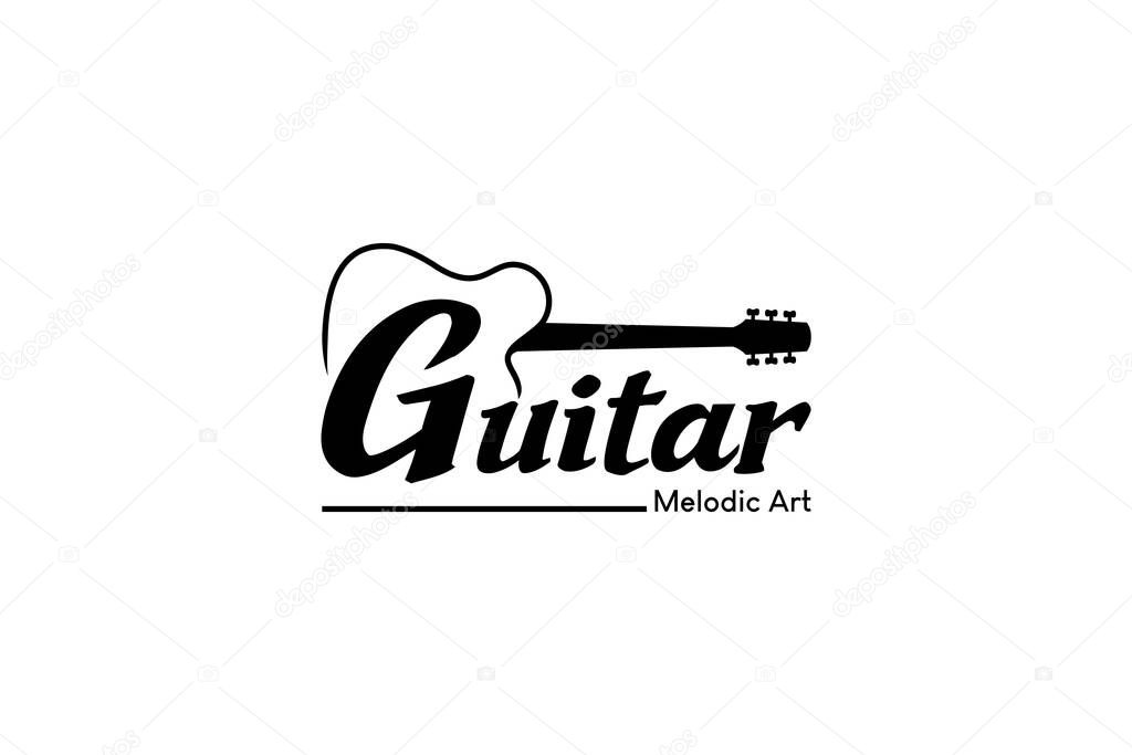 Acoustic guitar logo design template, simple vector guitar music art logo