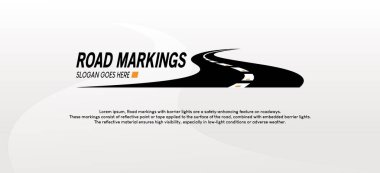 Yol işaretleme logosu tasarımı, kıvrımlı yolda sarı yansıtıcı ışık sembolü