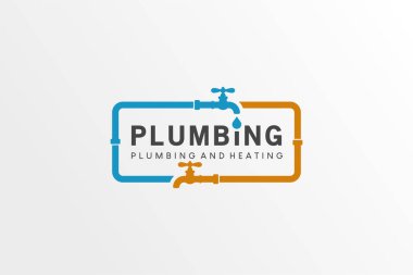 Tesisat, ısıtma ve soğutma hizmetleri logosu tasarım şablonu. Vektör borusu ve musluk logosu