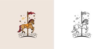 Çizimler ve renkli renklerle klasik atlıkarınca logosu tasarımının vektör çizimi