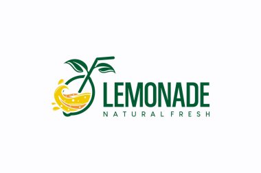 Doğal limonata taze meyve logosu tasarımı, limon suyu logo illüstrasyonu