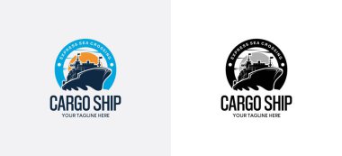 Nakliye gemisi logo tasarım şablonu, lojistik gemi logosu, nakliye ekspres kargo gemisi