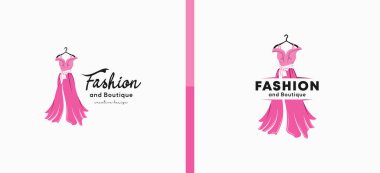 Güzellik elbisesi logo tasarım şablonu ve güzel kumaş kuşak kemeri.