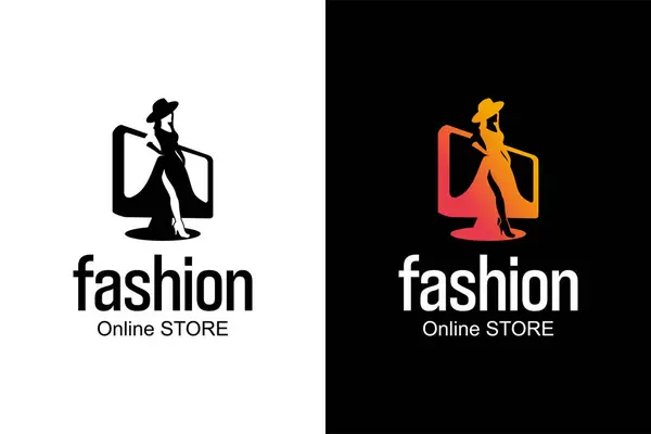 Kadının vektör çizimi ve logo tasarımı, çevrimiçi kadın moda logosu