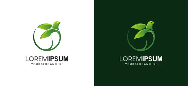Doğal yeşil kuş yaprağı logosu tasarımı, yaprak ve kuş sembolü simgesi