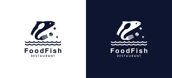 Çatal ve kaşık vektör sembollü yemek balığı logosu tasarımı